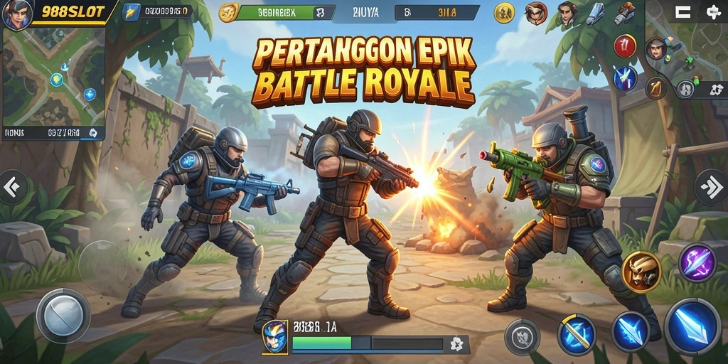 Tangkapan layar 988SLOT yang menunjukkan aksi Battle Royale yang mendebarkan.