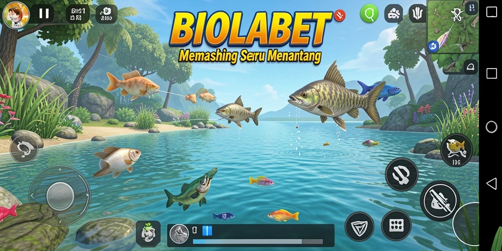 Screenshot gameplay BIOLABET menampilkan suasana memancing yang sangat realistis.