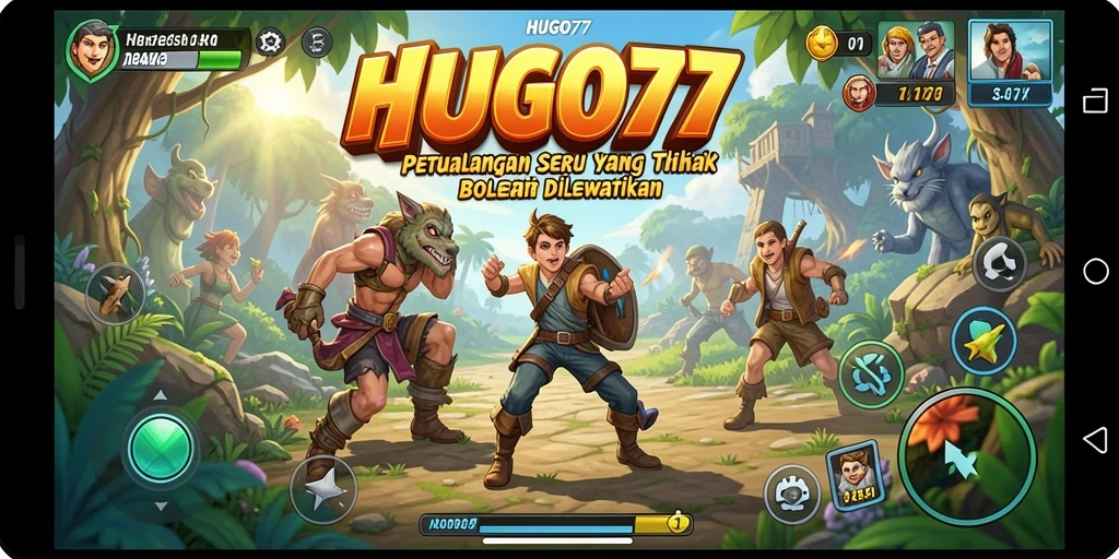 Tampilan gameplay HUGO77 yang penuh aksi dan petualangan.