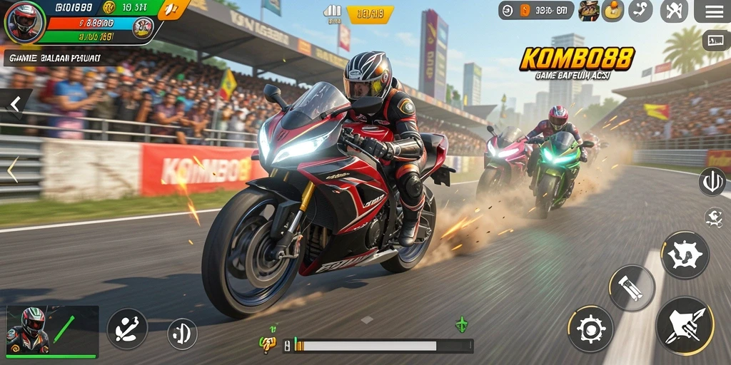Tampilan gameplay seru dalam balapan motor dengan KOMBO88.