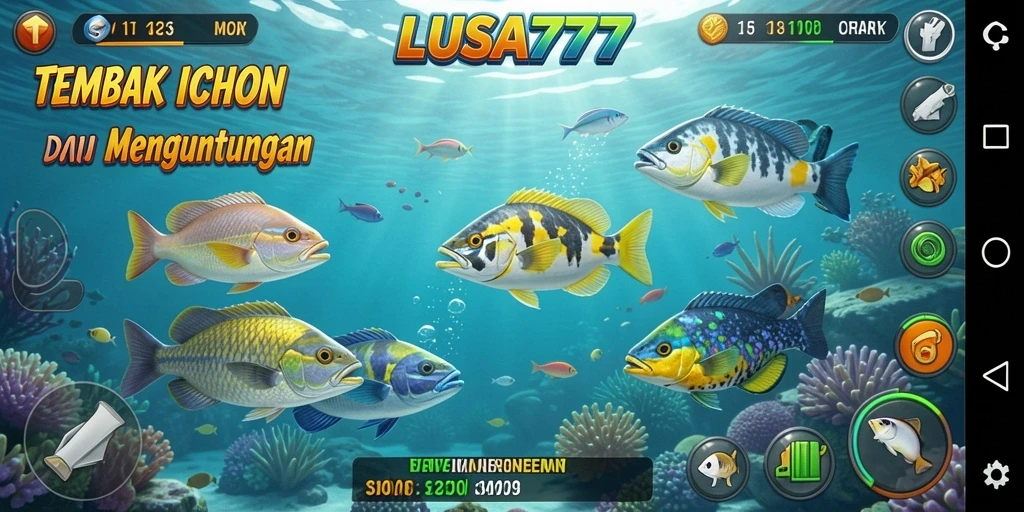 Gameplay seru dalam LUSA777 dengan berbagai jenis ikan.