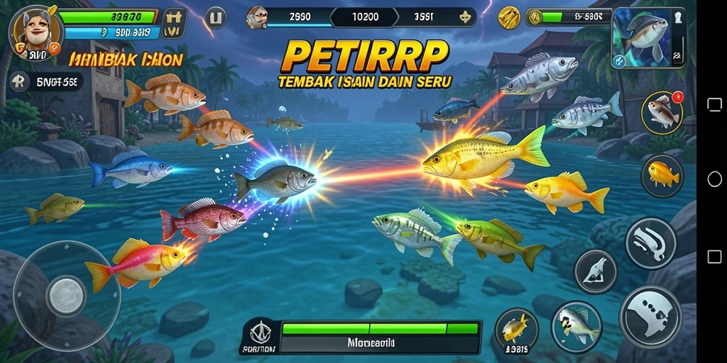 Tampilan gameplay PETIRRP yang menarik dengan aksi menembak ikan.