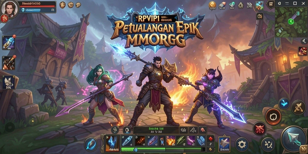 Screenshot gameplay RPVIP1 menunjukkan pertempuran seru di dunia MMORPG.